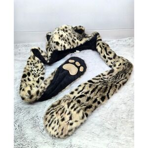 Claire's Leopard Print Faux Fur Trapper Hat Scarf Mittens Paw Print
